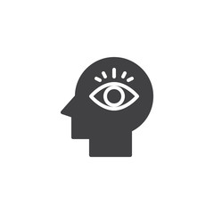 Eye inside human head vector icon. filled flat sign for mobile concept and web design. Psychology simple solid icon. Symbol, logo illustration. Pixel perfect vector graphics