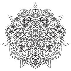Black and white mandala vector isolated on white. Vector hand drawn circular decorative element.