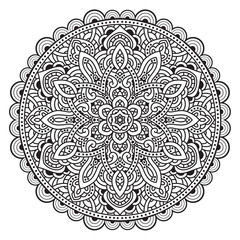 Black and white mandala vector isolated on white. Vector hand drawn circular decorative element.