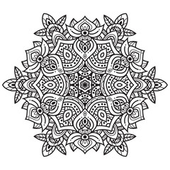 Black and white mandala vector isolated on white. Vector hand drawn circular decorative element.