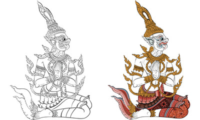 Thai traditional painting, tattoo, cracked colour painting