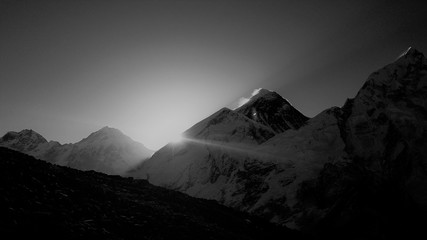Everest at dawn black and white