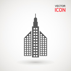 Fototapeta premium Flat Buildings, skyscrapers, business center, offices and houses vector illustration. Modern city, Urban landscape concept. Vector city buildings silhouette icons