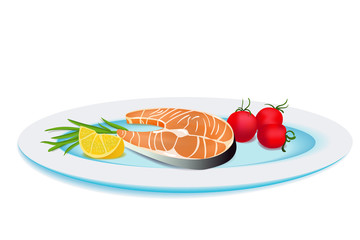 Plate with Grilled Fish, Lemon and Vegetables