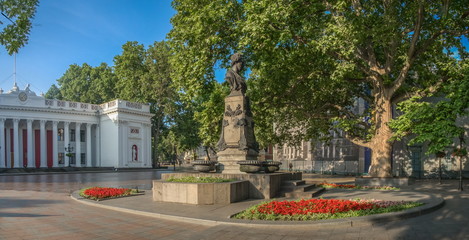 Square near the city hall of Odessa and the monument to Pushkin