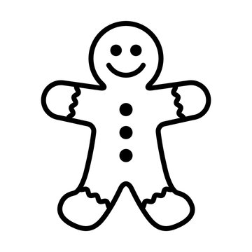 Gingerbread man holiday biscuit or cookie line art vector icon for food apps and websites