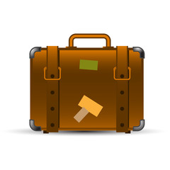 Old leather travel suitcase with straps and stickers