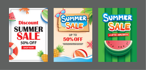 Summer sale banner templates. Paper art and craft style. Vector illustrations for email, newsletter, website, mobile ads, discount, coupon,poster.