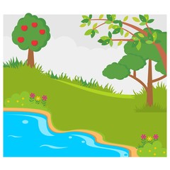 Obraz premium lake river green forest jungle panorama scenery landscape background