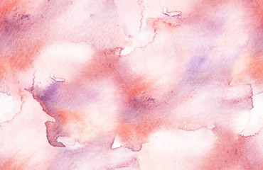 Seamless background pattern with light pink brush strokes and stains painted in watercolor