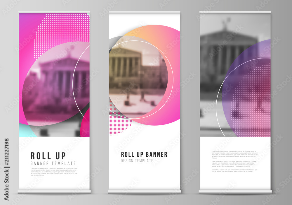 Wall mural the vector illustration of the editable layout of roll up banner stands, vertical flyers, flags desi