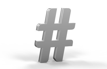 Hashtag sign on isolated white background, 3d illustration