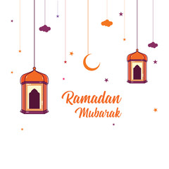 Ramadan Mubarak Greeting Card design with lantern vector Illustration. Ramadan Mubarak Greeting Card Background. Lantern Flat Illustration. Ramadan Kareem. Flat Illustration.