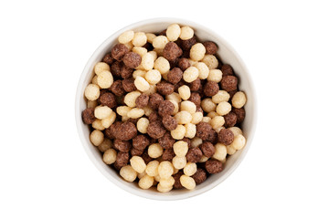 Cereal balls for breakfast in a bowl isolated on white background
