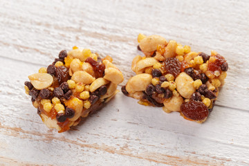 Granola bar on wooden background