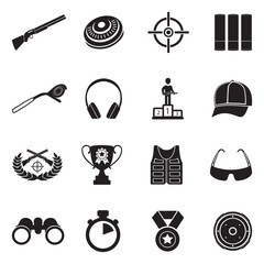 Clay Pigeon Shooting Icons. Black Flat Design. Vector Illustration.