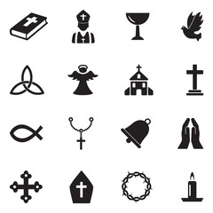 Christianity Icons. Black Flat Design. Vector Illustration.