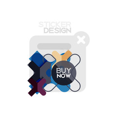 Flat design cross shape geometric sticker icon, paper style design with buy now sample text, for business or web presentation, app or interface buttons
