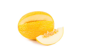 Slice yellow melon isolated