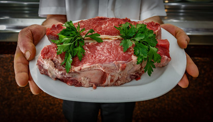 T-bone steak over plate