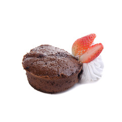 Chocolate fondant lava cake with strawberries