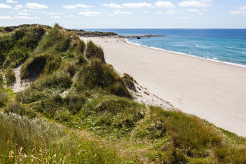 Sandy dunes covered with a grass on lovely Sola Strand beach near Stavanger, Norway