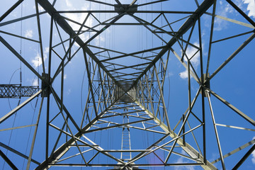 Center of high voltage poles when viewed from below.