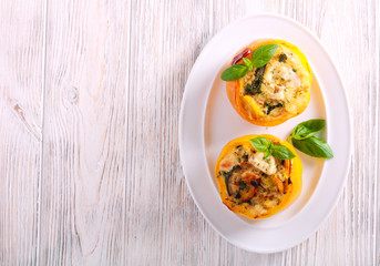 Stuffed yellow bell pepper with rice