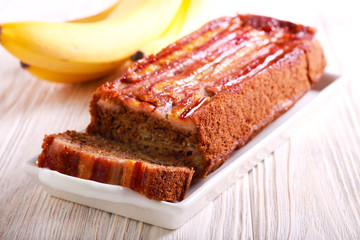 Upside down toffee banana cake