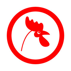 Icono plano cabeza de pollo en circulo rojo