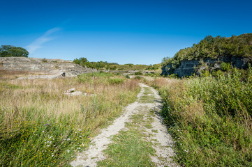 Hiking walking path on a cliff at the coast in Paldiski, Estonia. The Baltic sea.