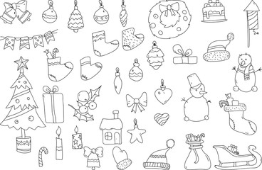 Fototapeta premium Set of christmas decorative objects isolated on white.
