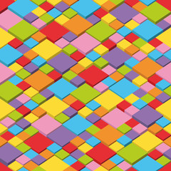 Abstract vector background of multi-colored cubes, seamless and repeatable pattern.