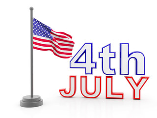 American Flag With 4th July,  4th JULY INDEPENDENCE DAY. 3d render