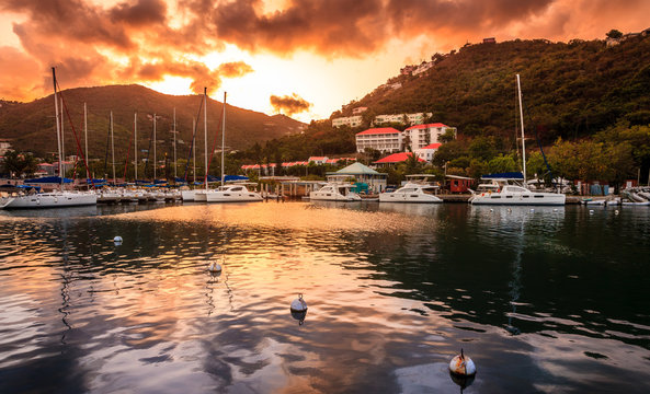 Sunset At Marina In Tortola