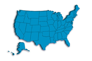 Mapa azul de los Estados Unidos de América.