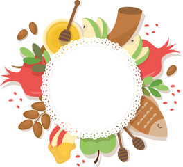 symbols of Jewish holiday Rosh Hashana , New Year. vector template with place for your text