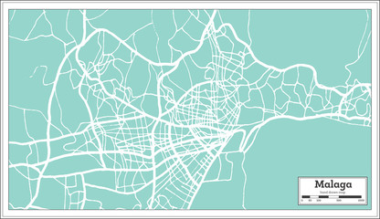 Malaga Spain City Map in Retro Style. Outline Map.