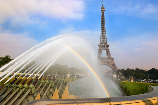 rainbow on the background of the Eiffel Tower, Paris