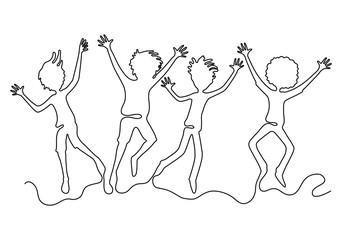 Group of teenagers in a jump from a continuous line.