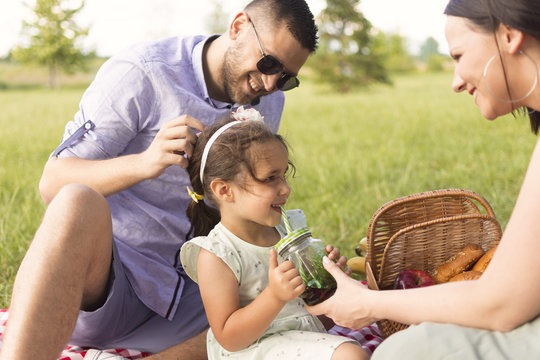family with a child on a picnic