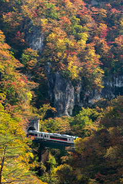 Naruko Gorge valley with rail tunnel in Miyagi Tohoku Japan