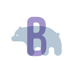 Cute cartoon bear flat vector style. Simple and adorable smiling bear illustration.Letter B for the Bear. 