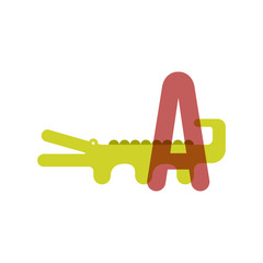 Cute cartoon crocodile,alligator flat vector style. Simple and adorable smiling alligator illustration.Letter A for the Alligator. 