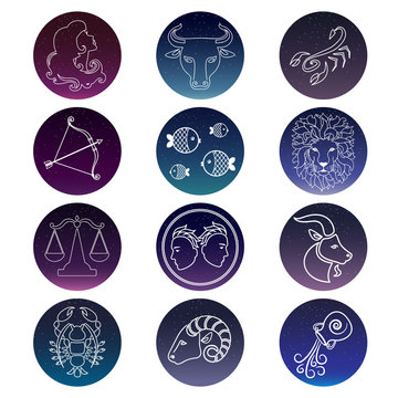 Zodiac signs. Vector set of isolated icons