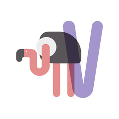 Cute cartoon vulture flat vector style. Simple and adorable smiling vulture illustration.Letter V for the Vulture. 