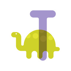 Cute cartoon turtle flat vector style. Simple and adorable turtle illustration.Letter T for the Turtle.