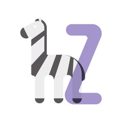 Cute cartoon zebra flat vector style. Simple and adorable smiling zebra illustration.Letter Z for the Zebra. 