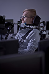 Disabled student in class room.