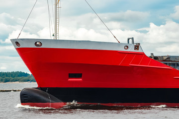 Red cargo ship